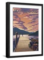 Moosehead Lake, Maine - Dock and Sunset Scene-Lantern Press-Framed Art Print