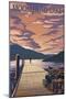 Moosehead Lake, Maine - Dock and Sunset Scene-Lantern Press-Mounted Art Print