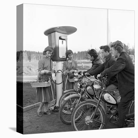 Moped in the 1950S (B/W Photo)-null-Stretched Canvas