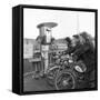 Moped in the 1950S (B/W Photo)-null-Framed Stretched Canvas