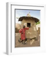 Mopti, A Bobo Man Beside His Millet Granary at a Bobo Village Near Mopti, Mali-Nigel Pavitt-Framed Photographic Print