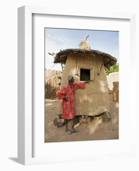 Mopti, A Bobo Man Beside His Millet Granary at a Bobo Village Near Mopti, Mali-Nigel Pavitt-Framed Photographic Print