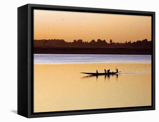 Mopti, at Sunset, a Boatman in a Pirogue Ferries Passengers across the Niger River to Mopti, Mali-Nigel Pavitt-Framed Stretched Canvas