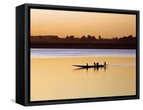 Mopti, at Sunset, a Boatman in a Pirogue Ferries Passengers across the Niger River to Mopti, Mali-Nigel Pavitt-Framed Stretched Canvas