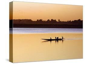 Mopti, at Sunset, a Boatman in a Pirogue Ferries Passengers across the Niger River to Mopti, Mali-Nigel Pavitt-Stretched Canvas