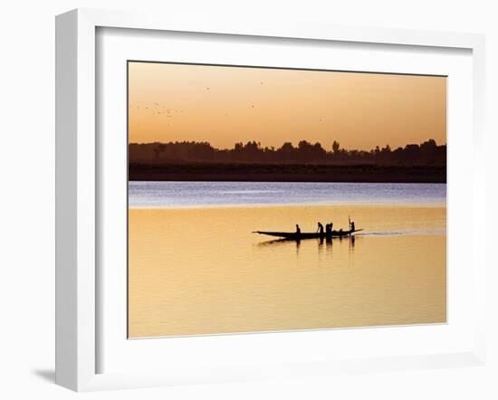 Mopti, at Sunset, a Boatman in a Pirogue Ferries Passengers across the Niger River to Mopti, Mali-Nigel Pavitt-Framed Photographic Print