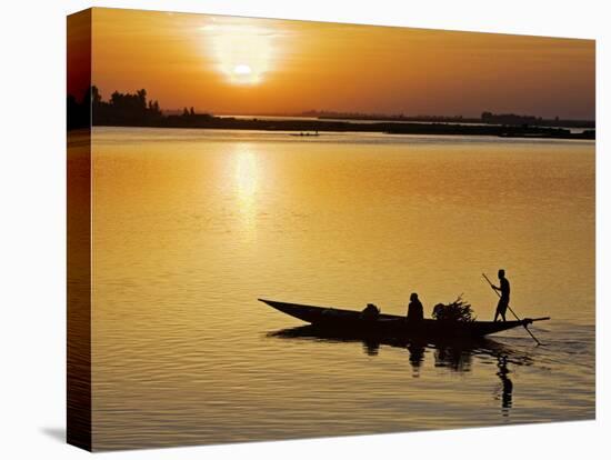 Mopti, at Sunset, a Boatman in a Pirogue Ferries Passengers across the Niger River to Mopti, Mali-Nigel Pavitt-Stretched Canvas