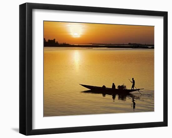 Mopti, at Sunset, a Boatman in a Pirogue Ferries Passengers across the Niger River to Mopti, Mali-Nigel Pavitt-Framed Premium Photographic Print