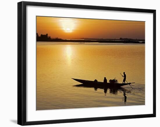 Mopti, at Sunset, a Boatman in a Pirogue Ferries Passengers across the Niger River to Mopti, Mali-Nigel Pavitt-Framed Photographic Print