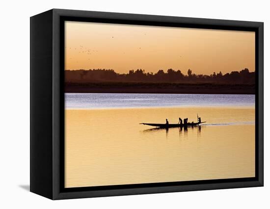 Mopti, at Sunset, a Boatman in a Pirogue Ferries Passengers across the Niger River to Mopti, Mali-Nigel Pavitt-Framed Stretched Canvas