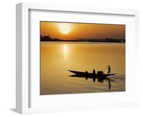 Mopti, at Sunset, a Boatman in a Pirogue Ferries Passengers across the Niger River to Mopti, Mali-Nigel Pavitt-Framed Photographic Print