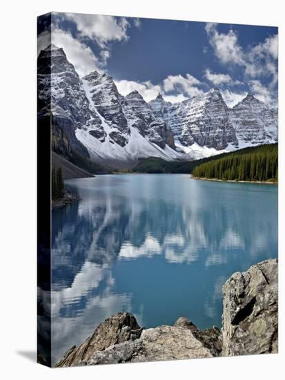 Moraine Lake in the Fall with Fresh Snow, Banff National Park, UNESCO World Heritage Site, Alberta,-James Hager-Stretched Canvas