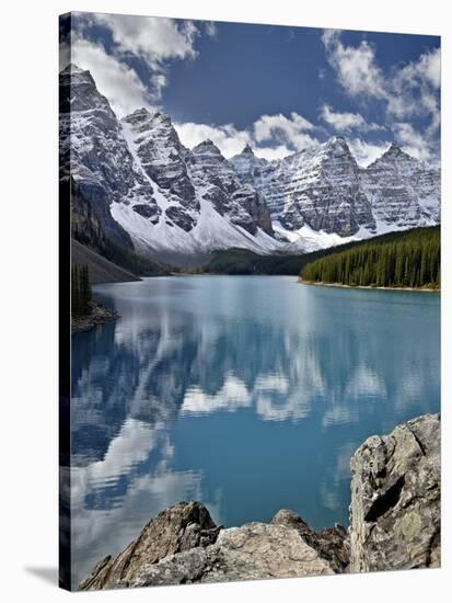 Moraine Lake in the Fall with Fresh Snow, Banff National Park, UNESCO World Heritage Site, Alberta,-James Hager-Stretched Canvas