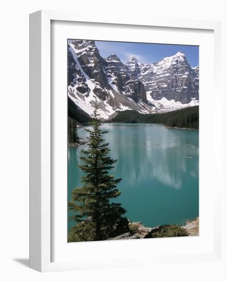 Moraine Lake with Mountains That Overlook Valley of the Ten Peaks, Banff National Park, Canada-Tony Waltham-Framed Photographic Print