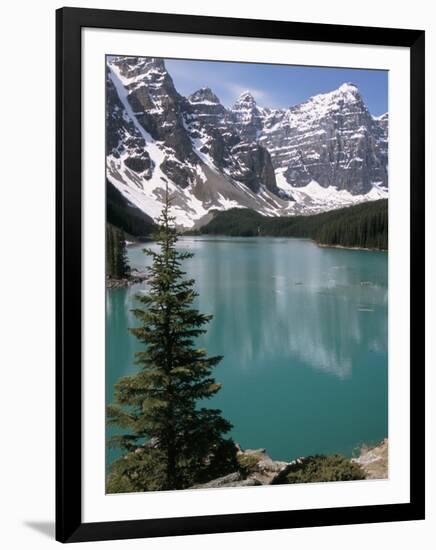 Moraine Lake with Mountains That Overlook Valley of the Ten Peaks, Banff National Park, Canada-Tony Waltham-Framed Photographic Print