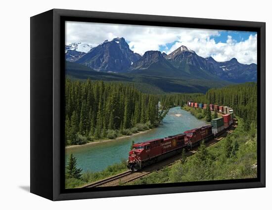 Morants Curve, Bow River, Canadian Pacific Railway, Near Lake Louise, Banff National Park, UNESCO W-Hans Peter Merten-Framed Stretched Canvas