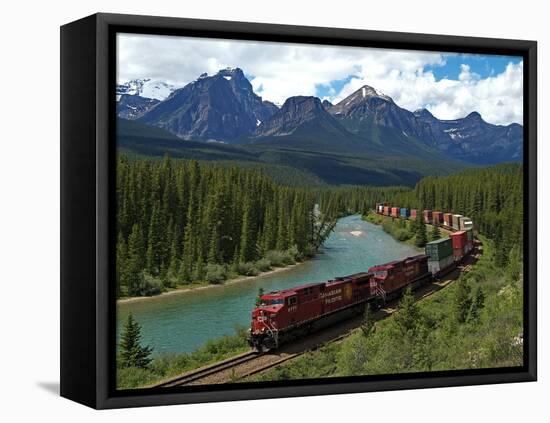 Morants Curve, Bow River, Canadian Pacific Railway, Near Lake Louise, Banff National Park, UNESCO W-Hans Peter Merten-Framed Stretched Canvas