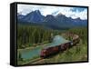 Morants Curve, Bow River, Canadian Pacific Railway, Near Lake Louise, Banff National Park, UNESCO W-Hans Peter Merten-Framed Stretched Canvas