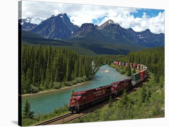 Morants Curve, Bow River, Canadian Pacific Railway, Near Lake Louise, Banff National Park, UNESCO W-Hans Peter Merten-Stretched Canvas