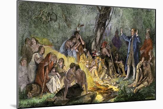 Moravian Missionary David Zeisberger Preaching to Native Americans in Pennsylvania, 1760s-null-Mounted Giclee Print