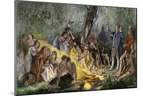 Moravian Missionary David Zeisberger Preaching to Native Americans in Pennsylvania, 1760s-null-Mounted Giclee Print