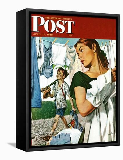 "More Clothes to Clean," Saturday Evening Post Cover, April 17, 1948-George Hughes-Framed Stretched Canvas