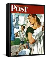 "More Clothes to Clean," Saturday Evening Post Cover, April 17, 1948-George Hughes-Framed Stretched Canvas