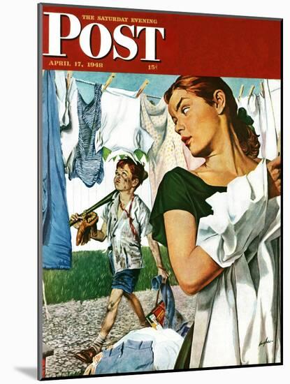 "More Clothes to Clean," Saturday Evening Post Cover, April 17, 1948-George Hughes-Mounted Giclee Print