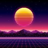 Retro Futuristic Background 1980S Style. Digital Landscape in a Cyber World. Retro Wave Music Album-More Trendy Design here-Stretched Canvas