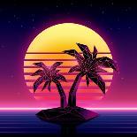 Retro Futuristic Background 1980S Style. Digital Palm Tree on a Cyber Ocean in the Computer World.-More Trendy Design here-Art Print