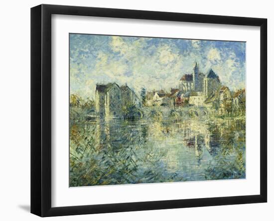 Moret-Sur-Loing, the Bridge and the Church; Moret-Sur-Loing, Le Pont Et L'Eglise, C.1935-Gustave Loiseau-Framed Giclee Print