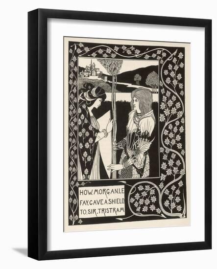 Morgan Le Fay Gives a Shield to Sir Tristram-Aubrey Beardsley-Framed Art Print