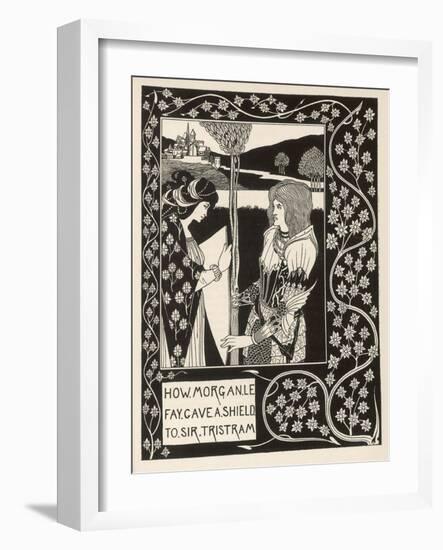 Morgan Le Fay Gives a Shield to Sir Tristram-Aubrey Beardsley-Framed Art Print