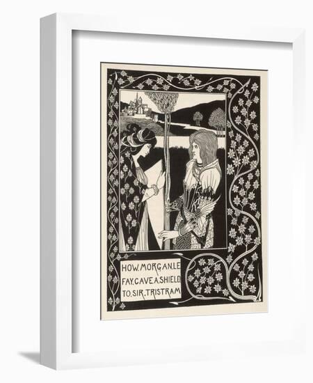 Morgan Le Fay Gives a Shield to Sir Tristram-Aubrey Beardsley-Framed Art Print