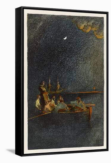 Morgan Takes a Spanish Treasure Ship Then Watches It Burn-Howard Pyle-Framed Stretched Canvas
