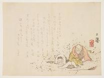 Kanzan and Jittoku with a Sleeping Tiger, C.1854-59-Mori Jiho-Framed Giclee Print