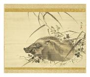 Wild Boar amidst Autumn Flowers and Grasses-Mori Sosen-Mounted Art Print