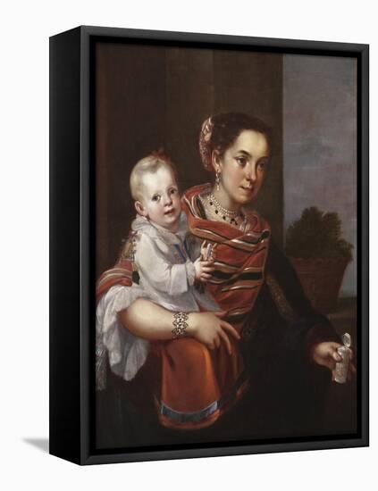 Morisca Woman and Albino Girl, c.1750-Mexican School-Framed Stretched Canvas