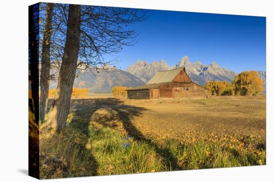 Mormon Row Barn on a Clear Autumn (Fall) Morning, Antelope Flats, Grand Teton National Park-Eleanor Scriven-Stretched Canvas