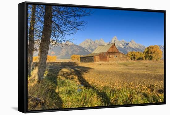 Mormon Row Barn on a Clear Autumn (Fall) Morning, Antelope Flats, Grand Teton National Park-Eleanor Scriven-Framed Stretched Canvas