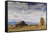 Mormon Row Barn with Teton Range in Autumn (Fall), Antelope Flats, Grand Teton National Park-Eleanor Scriven-Framed Stretched Canvas