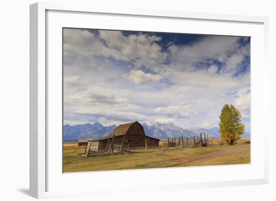 Mormon Row Barn with Teton Range in Autumn (Fall), Antelope Flats, Grand Teton National Park-Eleanor Scriven-Framed Photographic Print