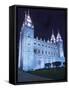 Mormon Salt Lake Temple at Night, Salt Lake City, Utah, USA-Dennis Flaherty-Framed Stretched Canvas