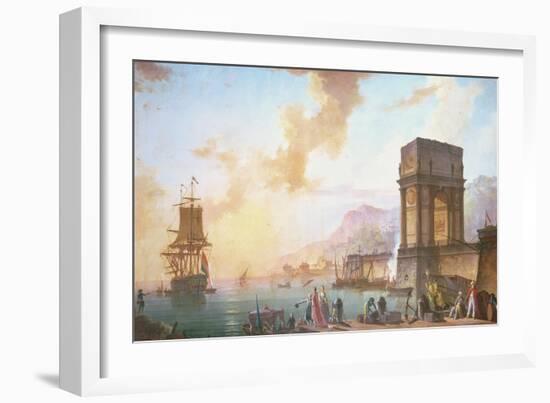 Morning, a Capriccio of a Mediterranean Port-Charles Francois Lacroix de Marseille-Framed Giclee Print