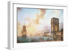 Morning, a Capriccio of a Mediterranean Port-Charles Francois Lacroix de Marseille-Framed Giclee Print