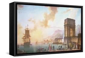 Morning, a Capriccio of a Mediterranean Port-Charles Francois Lacroix de Marseille-Framed Stretched Canvas