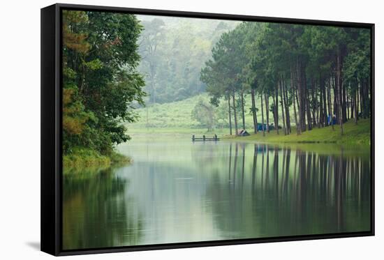 Morning Atmosphere Campsite on A Lake in the Pine Forest-Yongkiet-Framed Stretched Canvas