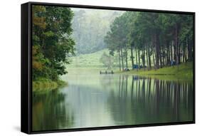 Morning Atmosphere Campsite on A Lake in the Pine Forest-Yongkiet-Framed Stretched Canvas
