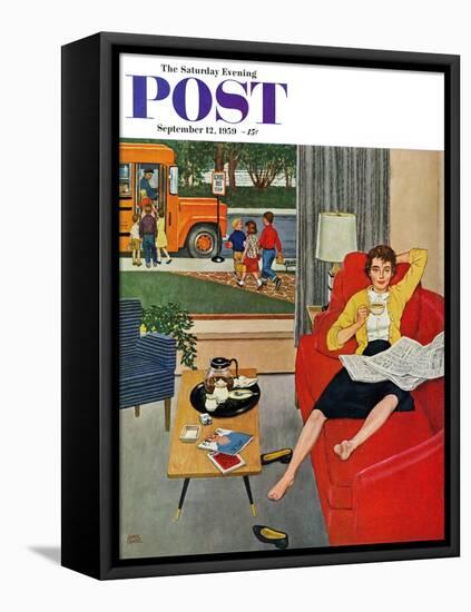 "Morning Coffee Break" Saturday Evening Post Cover, September 12, 1959-Amos Sewell-Framed Stretched Canvas