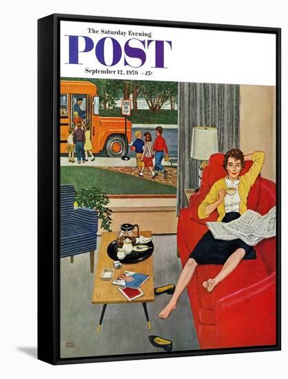 "Morning Coffee Break" Saturday Evening Post Cover, September 12, 1959-Amos Sewell-Framed Stretched Canvas